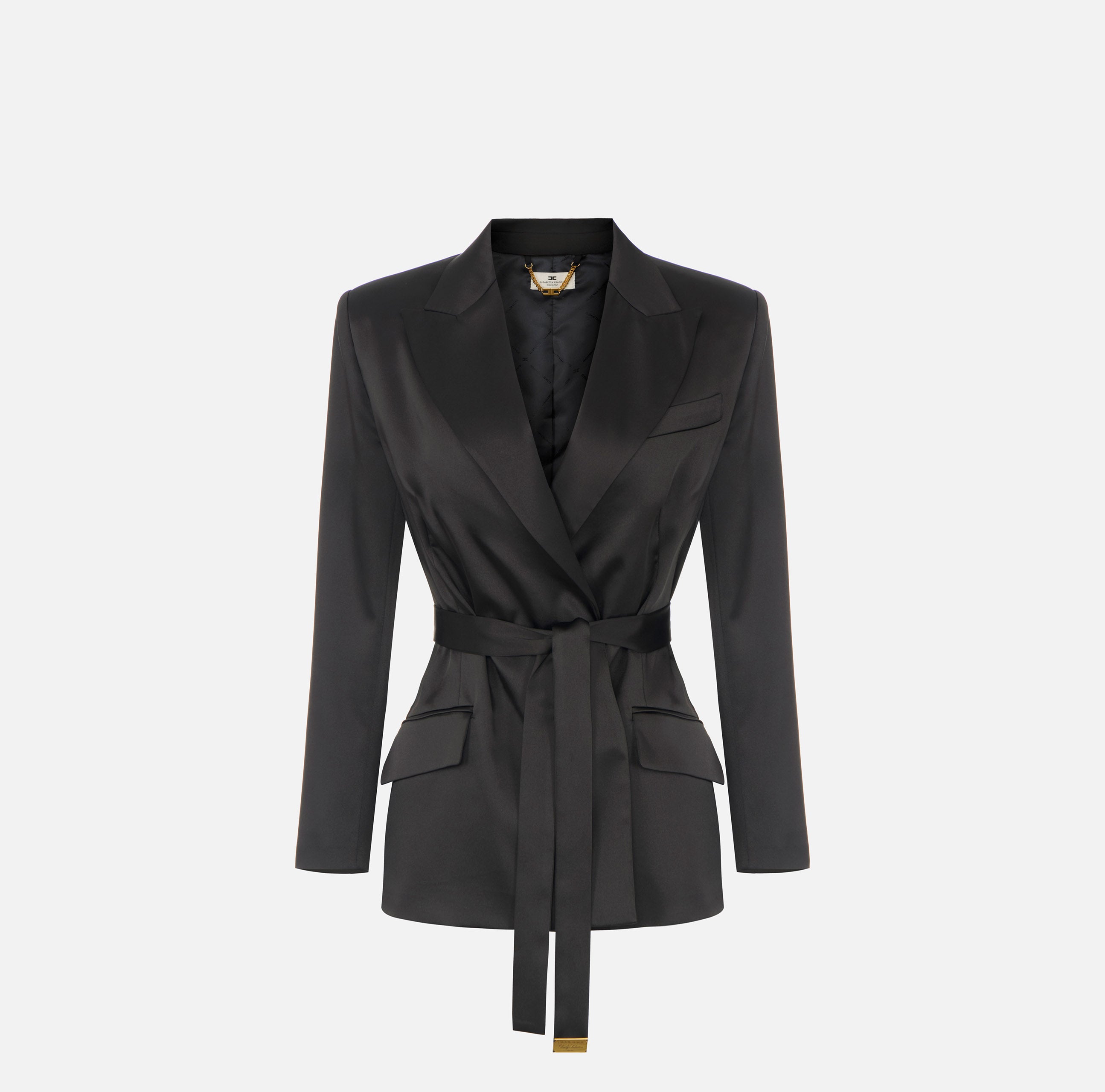 Giacca in raso stretch con cintura GI27966E2 110 ELISABETTA FRANCHI Nero 