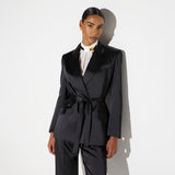 Giacca in raso stretch con cintura GI27966E2 110 ELISABETTA FRANCHI Nero 