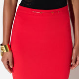 Gonna in doppio crêpe stretch con dettaglio gioiello GO22366E2 CG5 ELISABETTA FRANCHI Red passion 