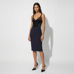 Gonna in doppio crêpe stretch con dettaglio gioiello GO22366E2 H88 ELISABETTA FRANCHI Blu notte 