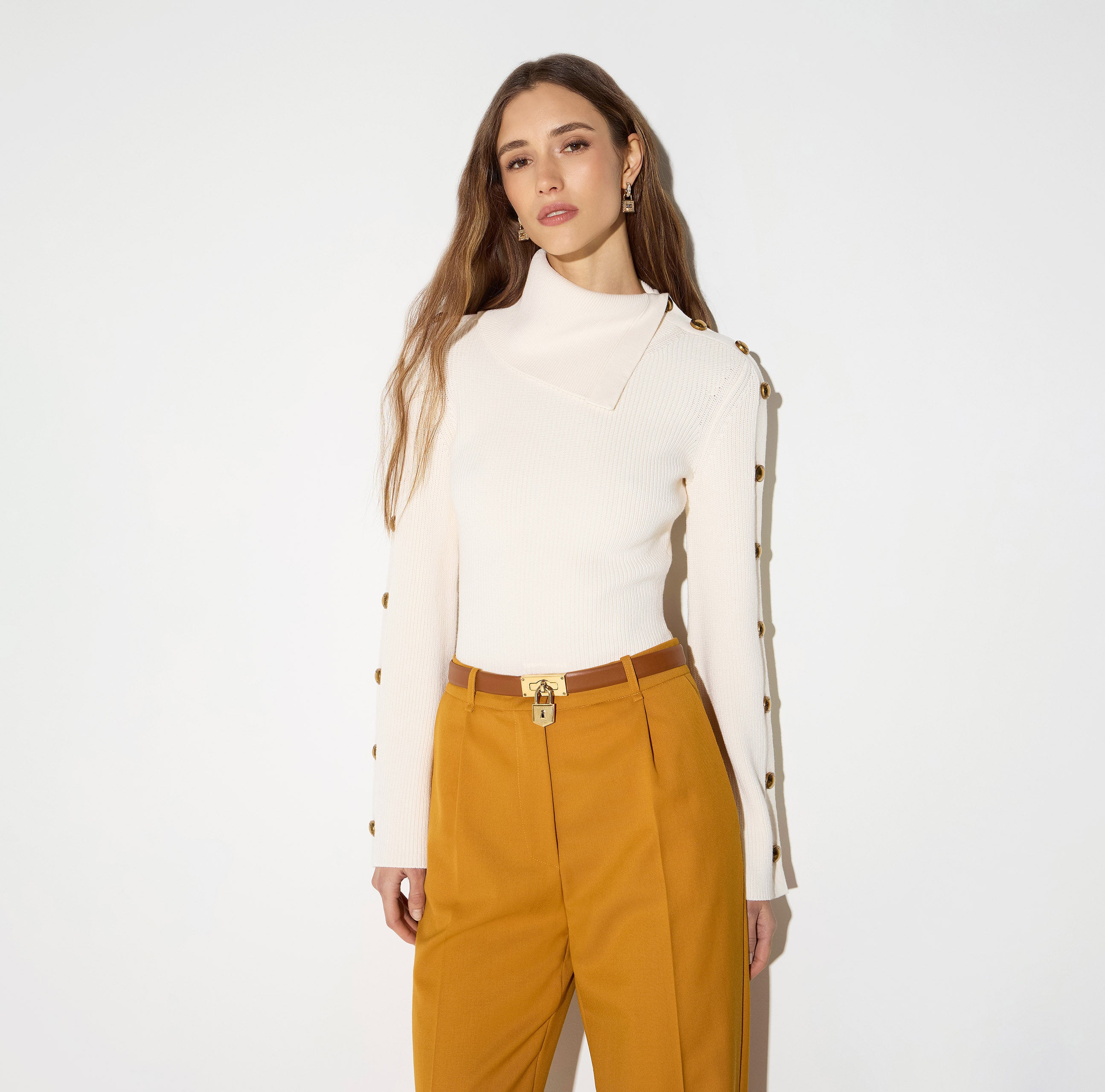 Pullover in maglia con bottoni gioiello MK03S66E2 193 ELISABETTA FRANCHI Burro 