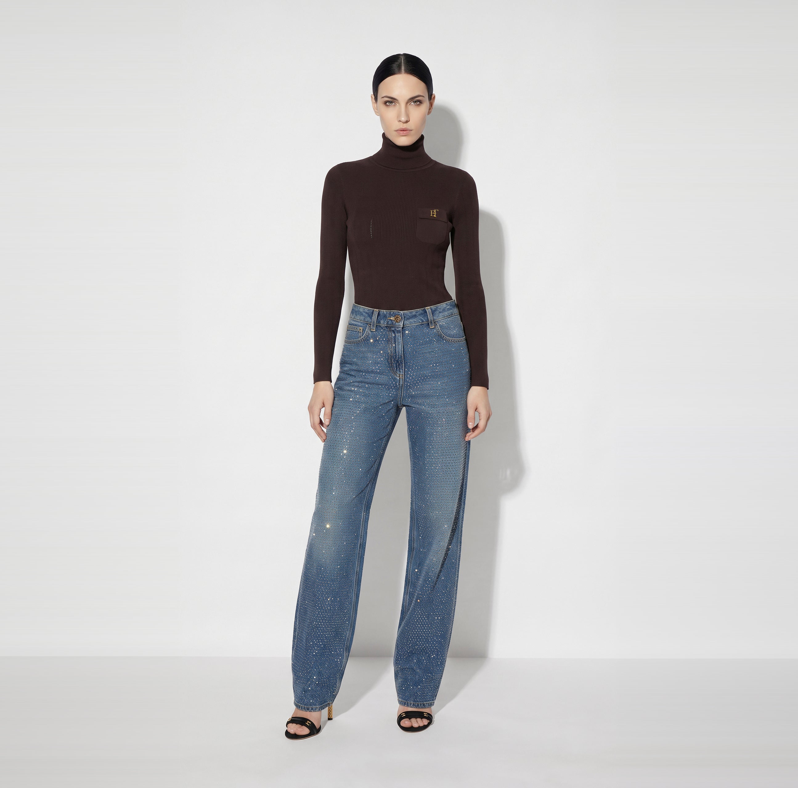 Dolcevita in maglia con ricami à jour MK05B66E2 EV9 ELISABETTA FRANCHI Dark chocolate 