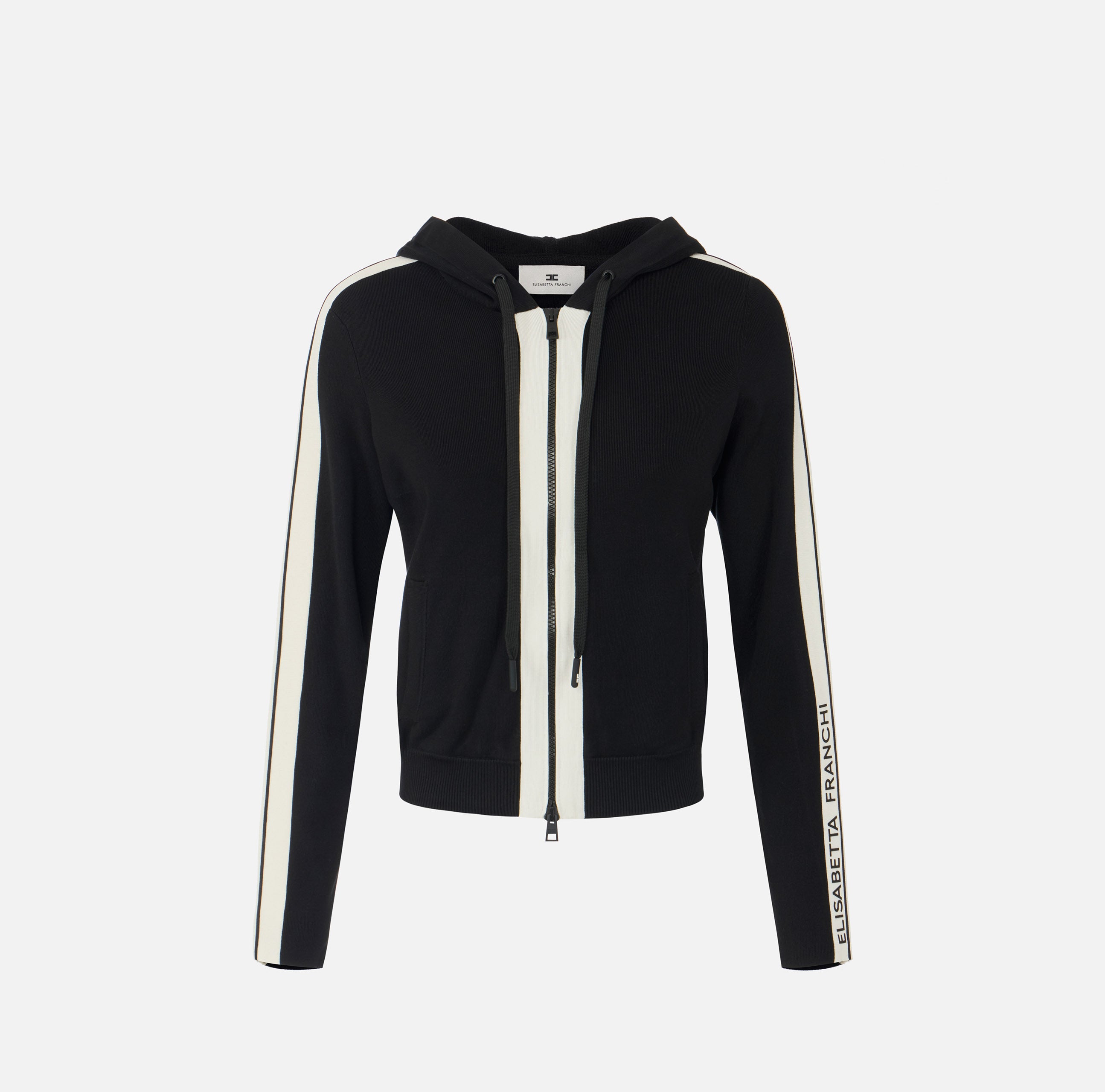 Felpa in maglia bicolore con logo<BR/> MK15S66E2 685 ELISABETTA FRANCHI Nero/burro 