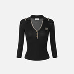Polo in maglia a costine MK17B66E2 685 ELISABETTA FRANCHI Nero/burro 