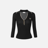 Polo in maglia a costine MK17B66E2 685 ELISABETTA FRANCHI Nero/burro 