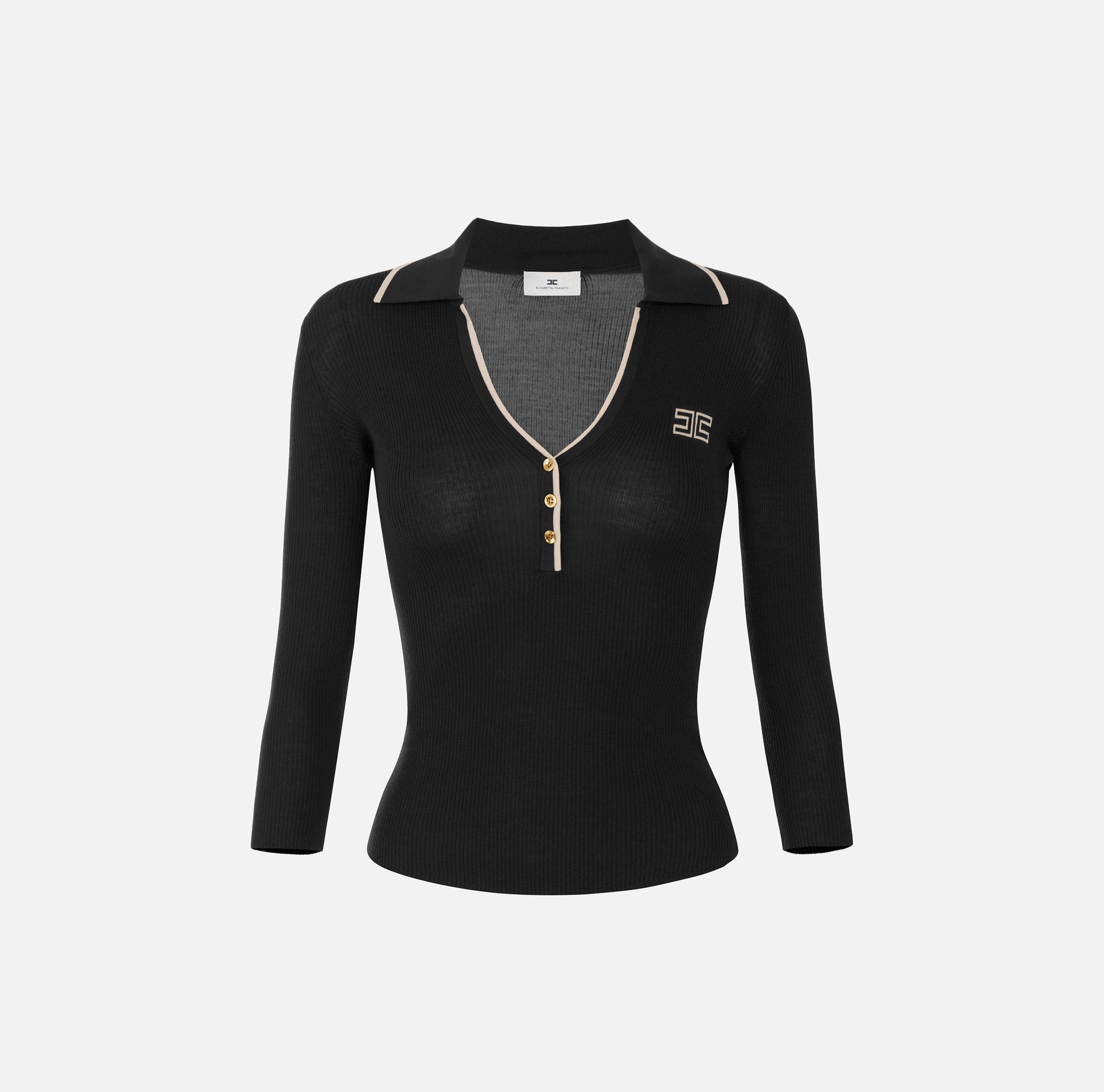 Polo in maglia a costine MK17B66E2 685 ELISABETTA FRANCHI Nero/burro 