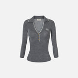 Polo in maglia a costine MK17B66E2 G41 ELISABETTA FRANCHI Grigio melange/avorio 