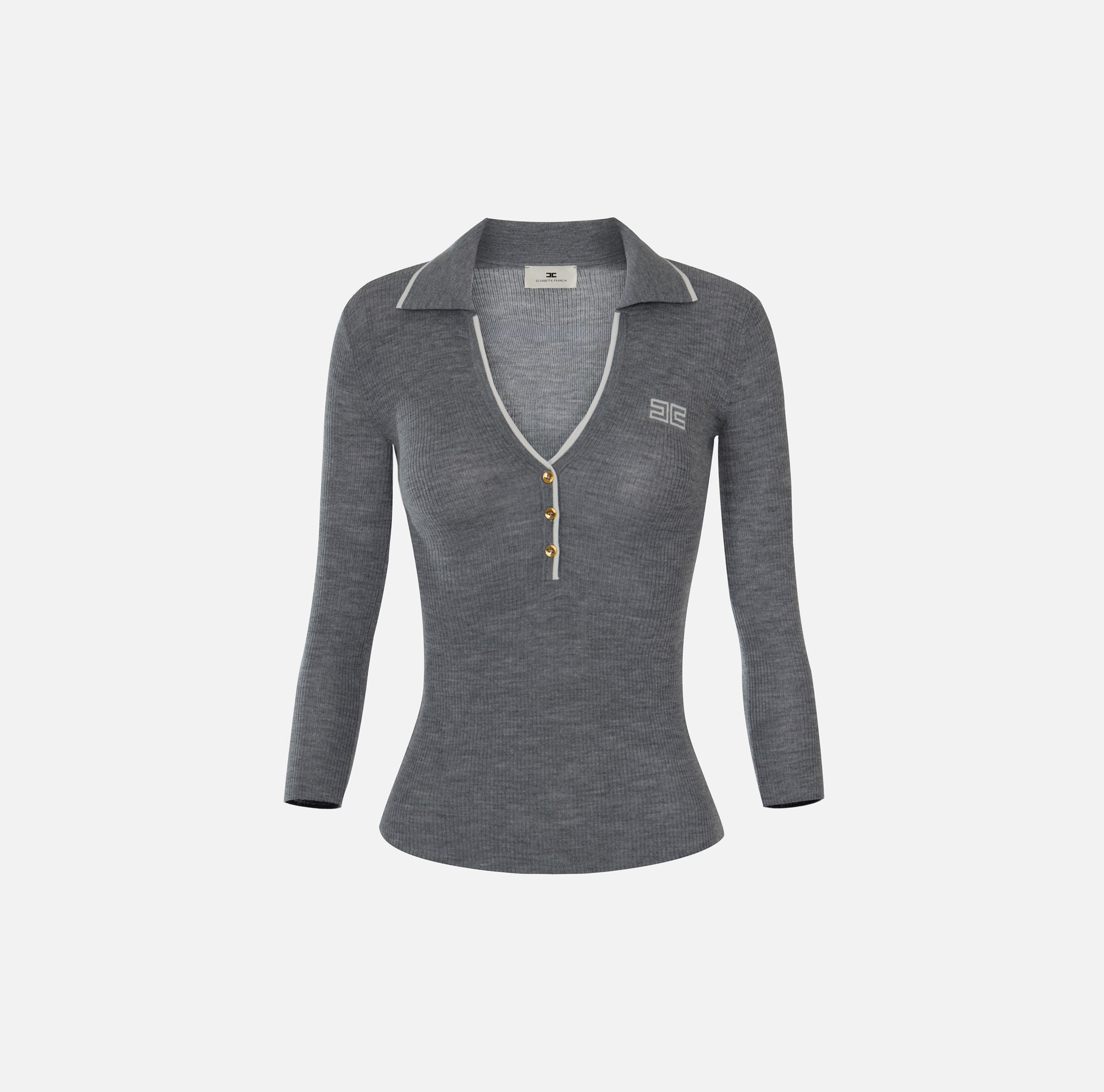Polo in maglia a costine MK17B66E2 G41 ELISABETTA FRANCHI Grigio melange/avorio 