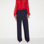 Pantaloni in fresco lana gessato PA17666E2 FO9 ELISABETTA FRANCHI Blu notte/red passion 