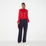 Pantaloni in fresco lana gessato PA17666E2 FO9 ELISABETTA FRANCHI Blu notte/red passion 