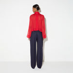 Pantaloni in fresco lana gessato PA17666E2 FO9 ELISABETTA FRANCHI Blu notte/red passion 