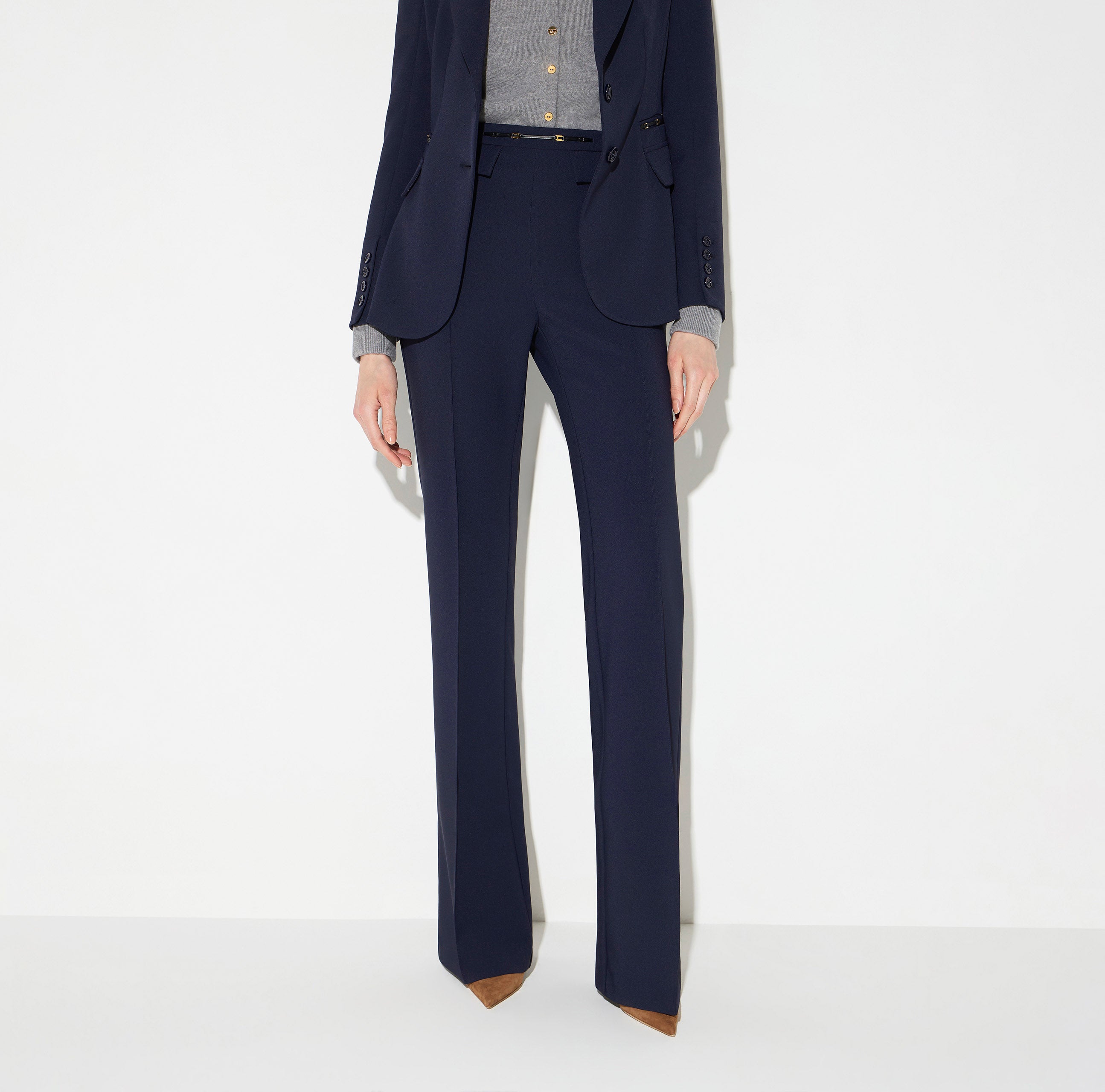 Pantaloni in doppio crêpe stretch<BR/> PA19666E2 H88 ELISABETTA FRANCHI Blu notte 