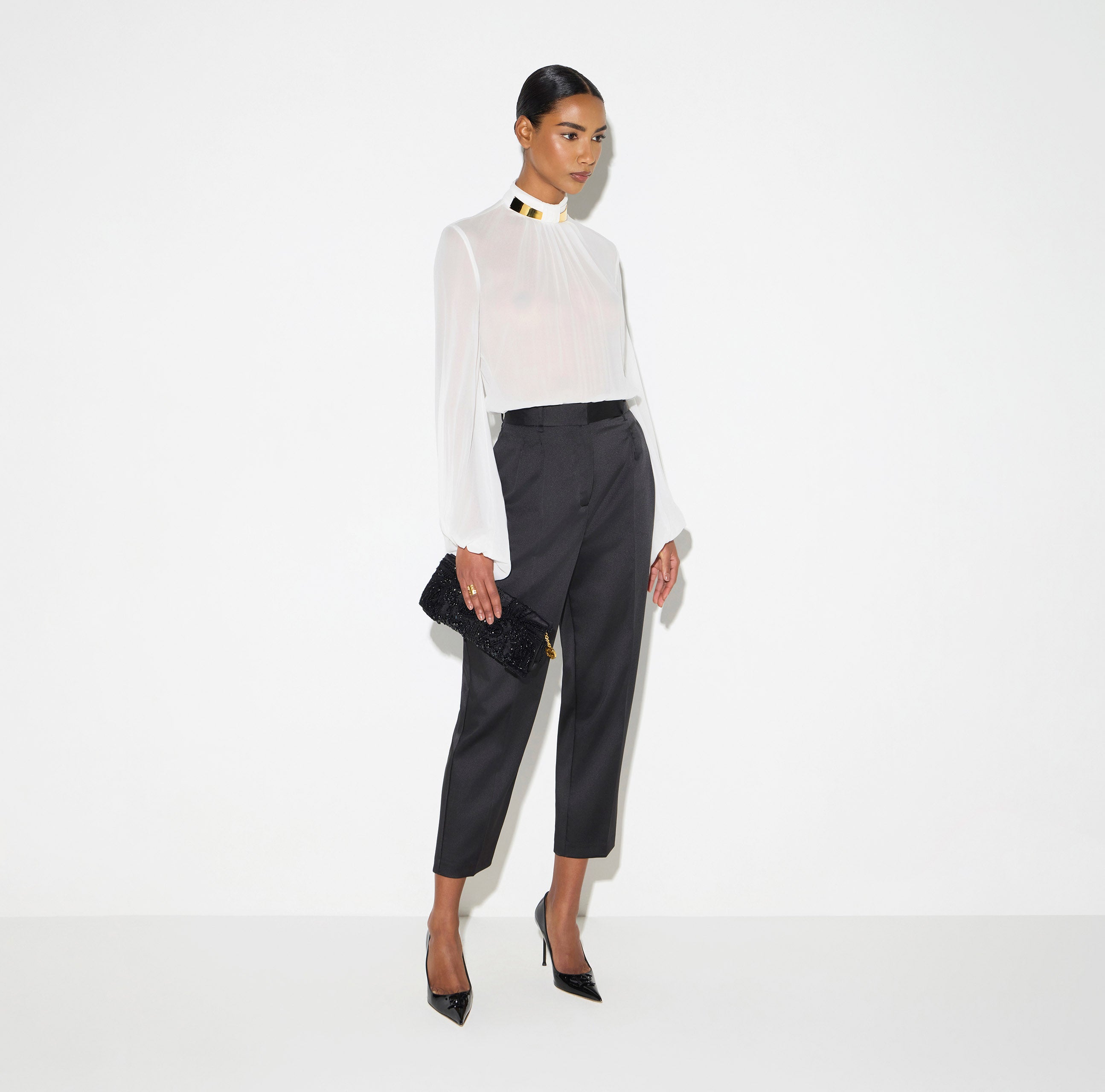 Pantaloni in raso stretch PA20366E2 110 ELISABETTA FRANCHI Nero 
