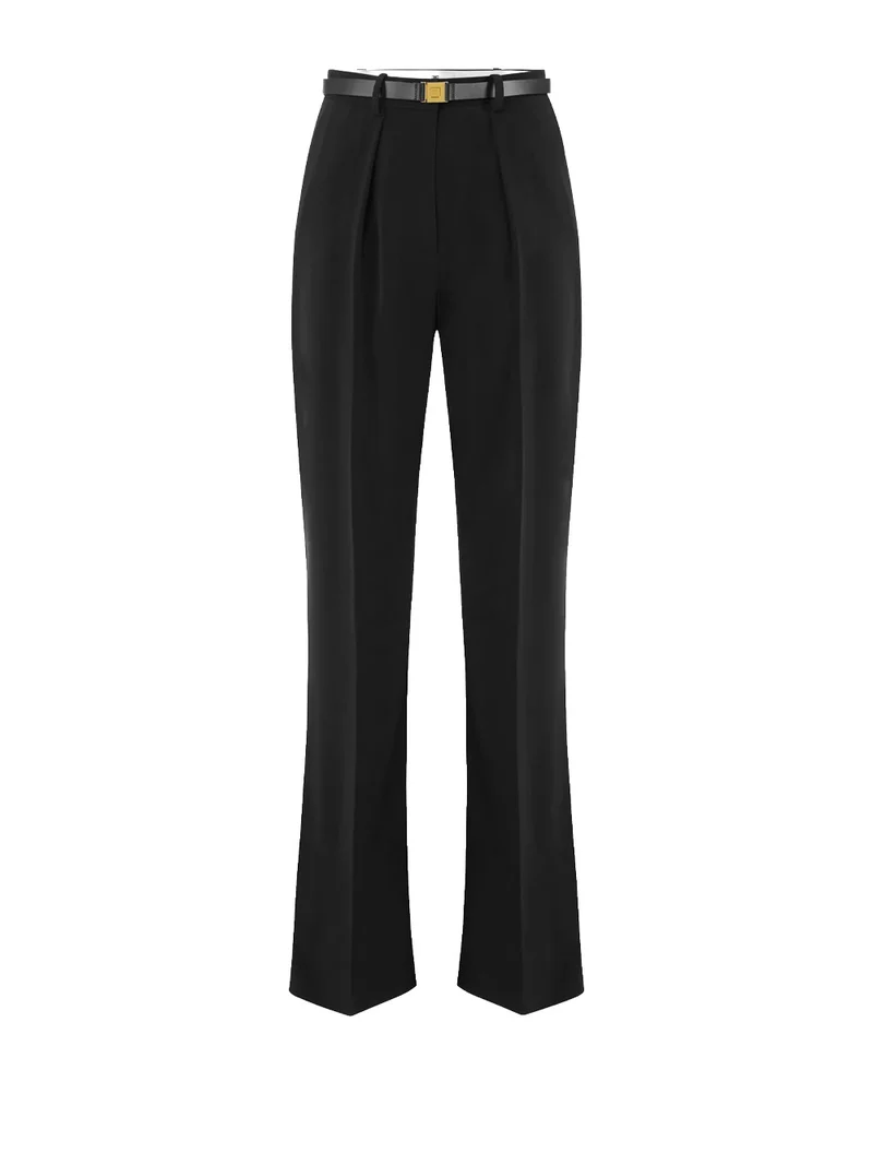 Pantaloni in crêpe leggero con cintura PA20766E2 110 ELISABETTA FRANCHI Nero 