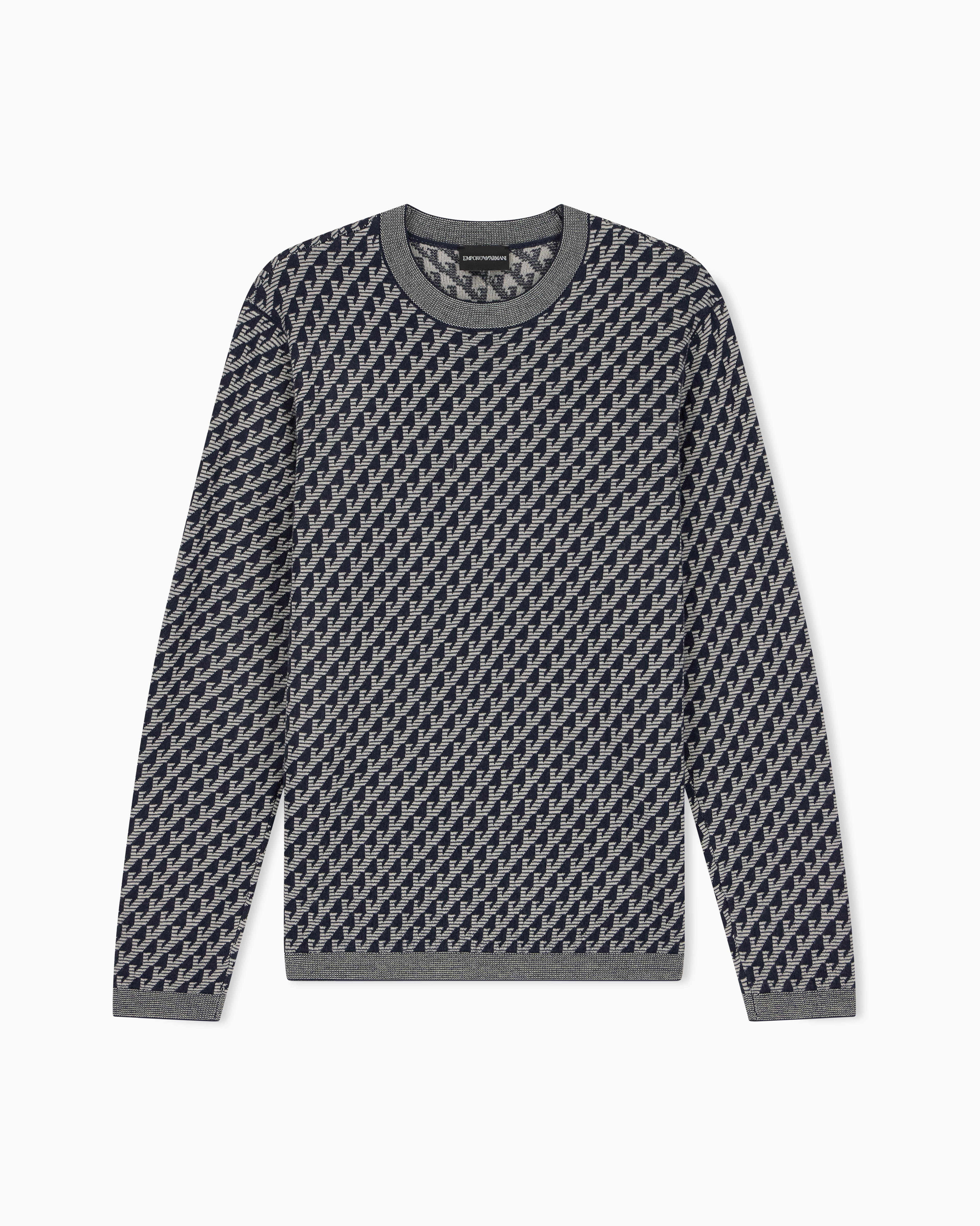 Maglione in lana vergine jacquard logo all over EM006360 AF27946 FB066 EMPORIO ARMANI Blue 