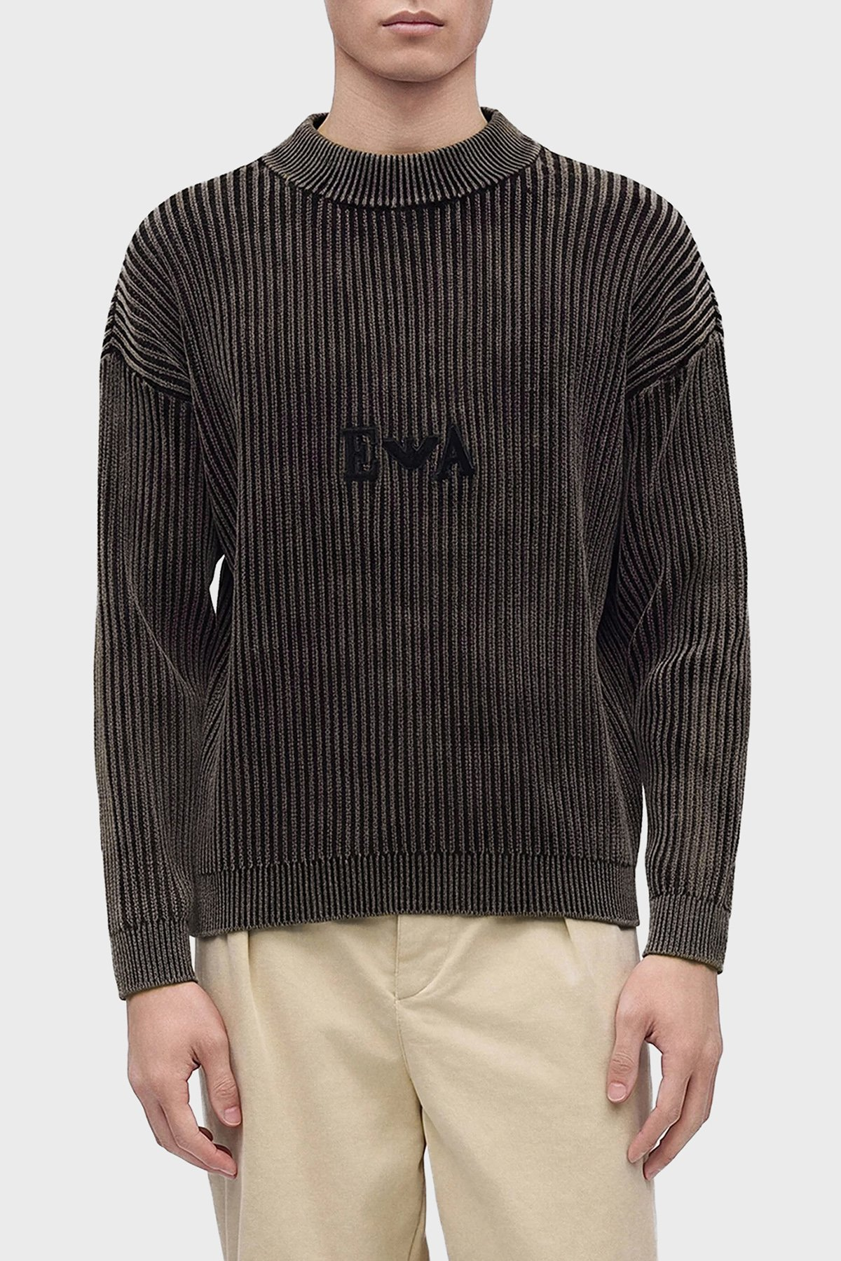 Maglione in ciniglia a costine con logo EM006450 AF29845 F6008 EMPORIO ARMANI Dark brown 