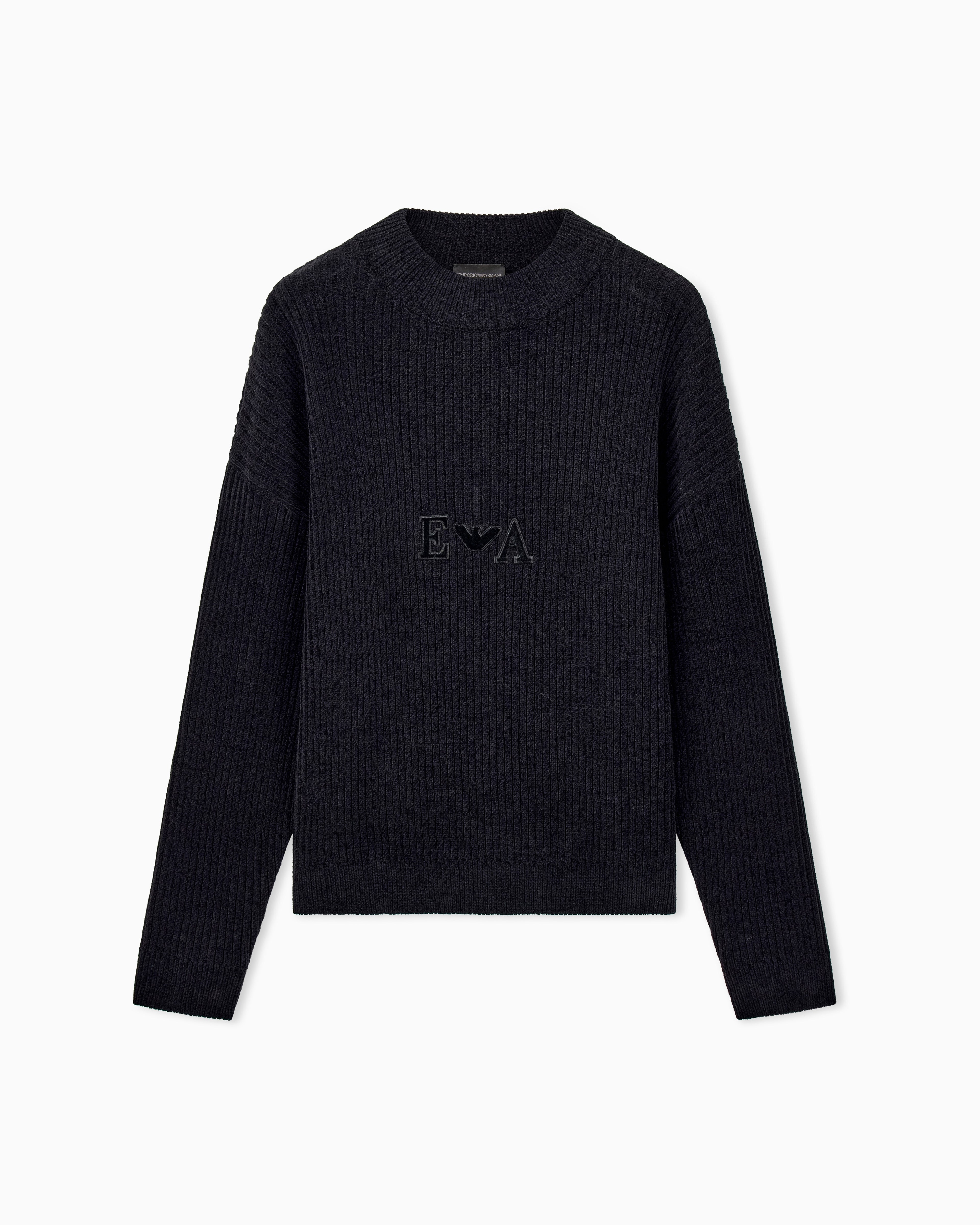 Maglione in ciniglia a costine con logo EM006450 AF29845 FC024 EMPORIO ARMANI Grigio 