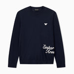 Maglione in lana vergine con ricamo logo EM006456 AF27941 MB020 EMPORIO ARMANI Blue 
