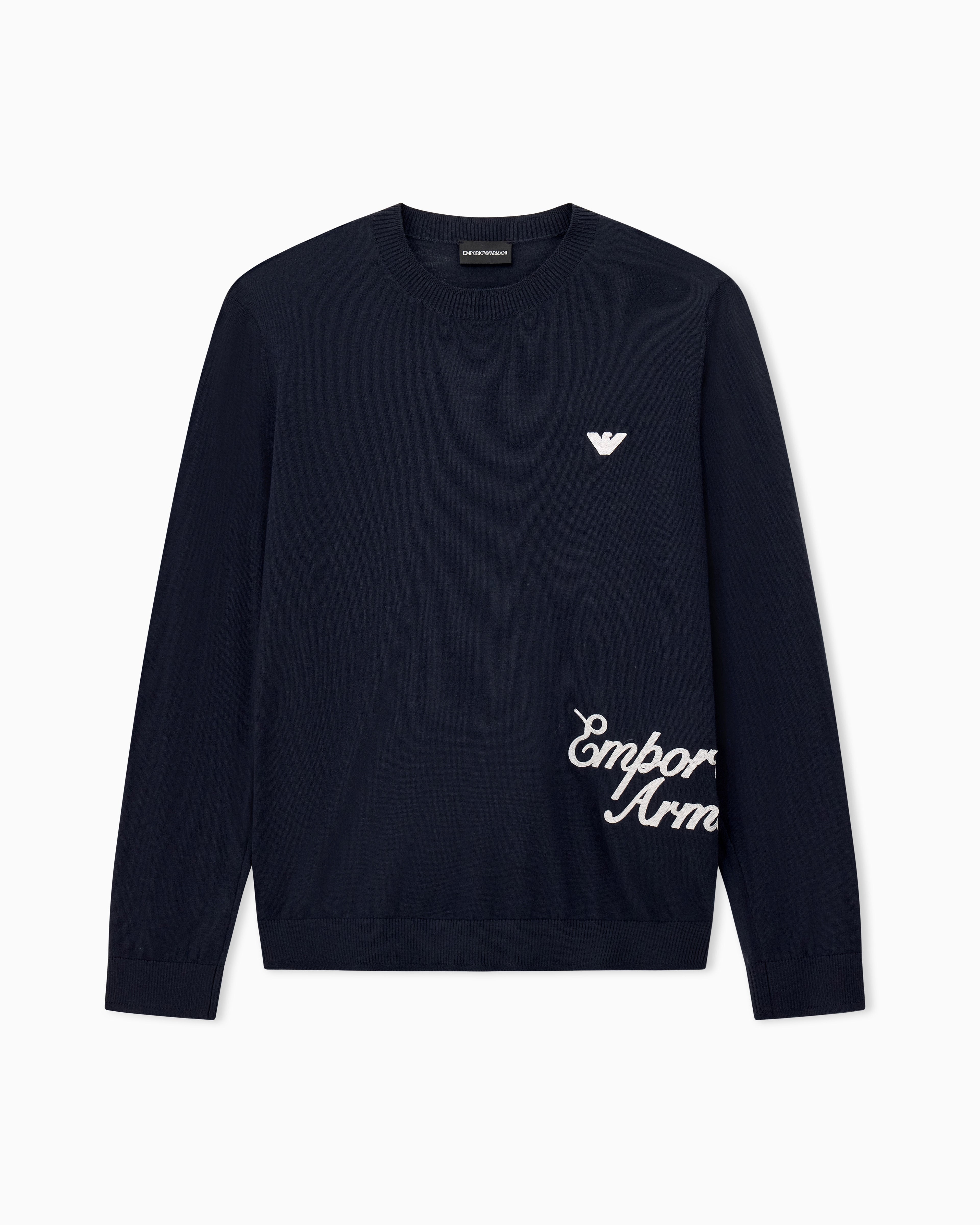 Maglione in lana vergine con ricamo logo EM006456 AF27941 MB020 EMPORIO ARMANI Blue 