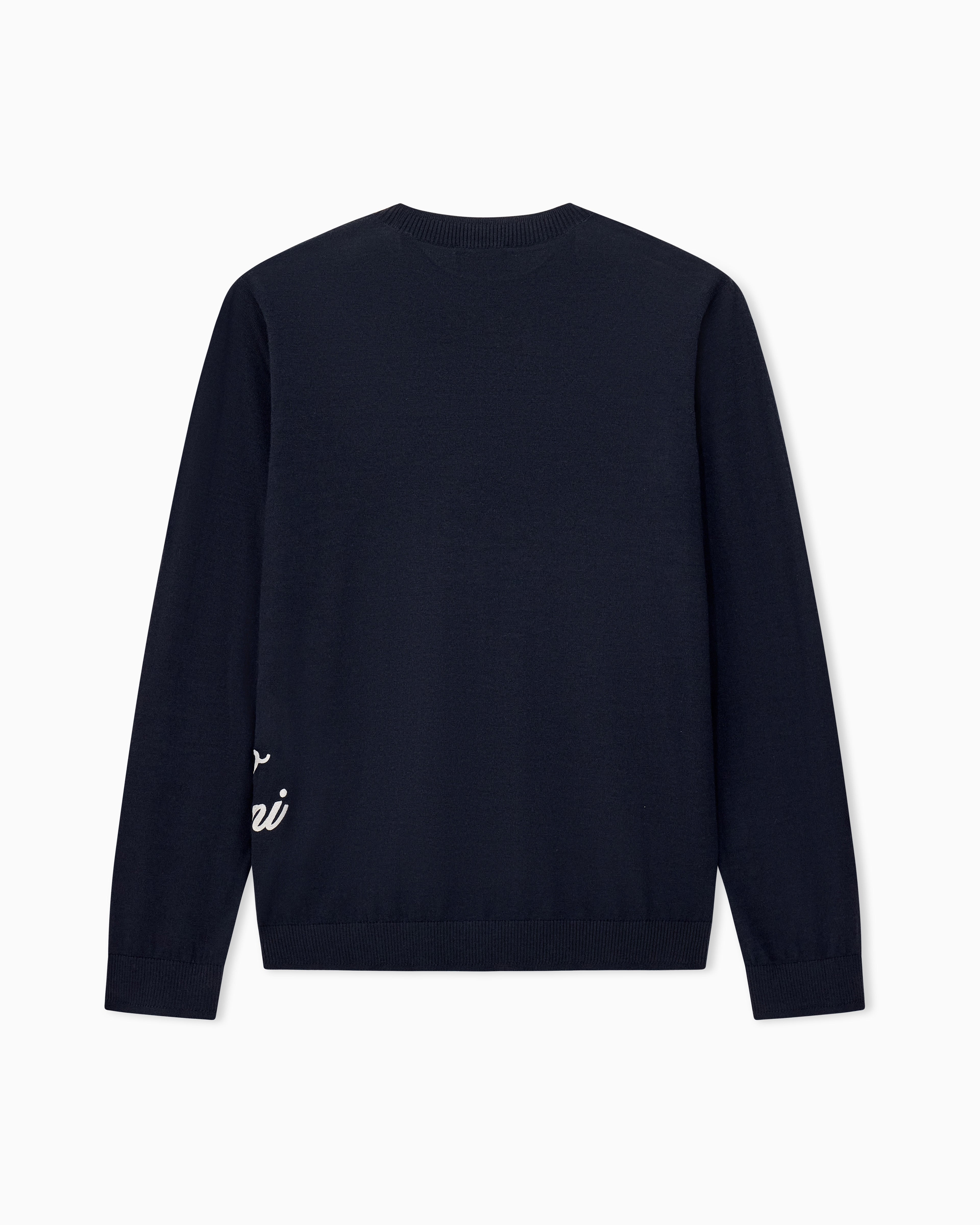 Maglione in lana vergine con ricamo logo EM006456 AF27941 MB020 EMPORIO ARMANI Blue 