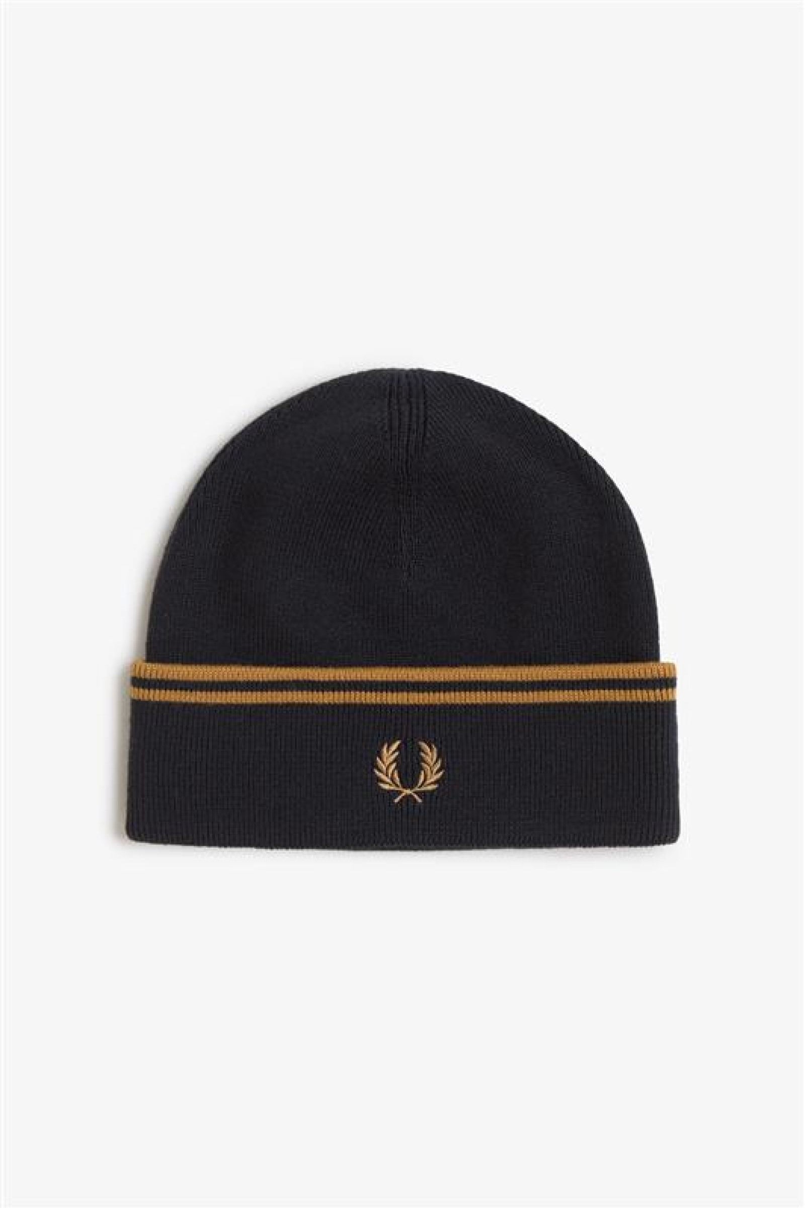 Berretto in lana merino C3317 U12 FRED PERRY Black/dk camel 
