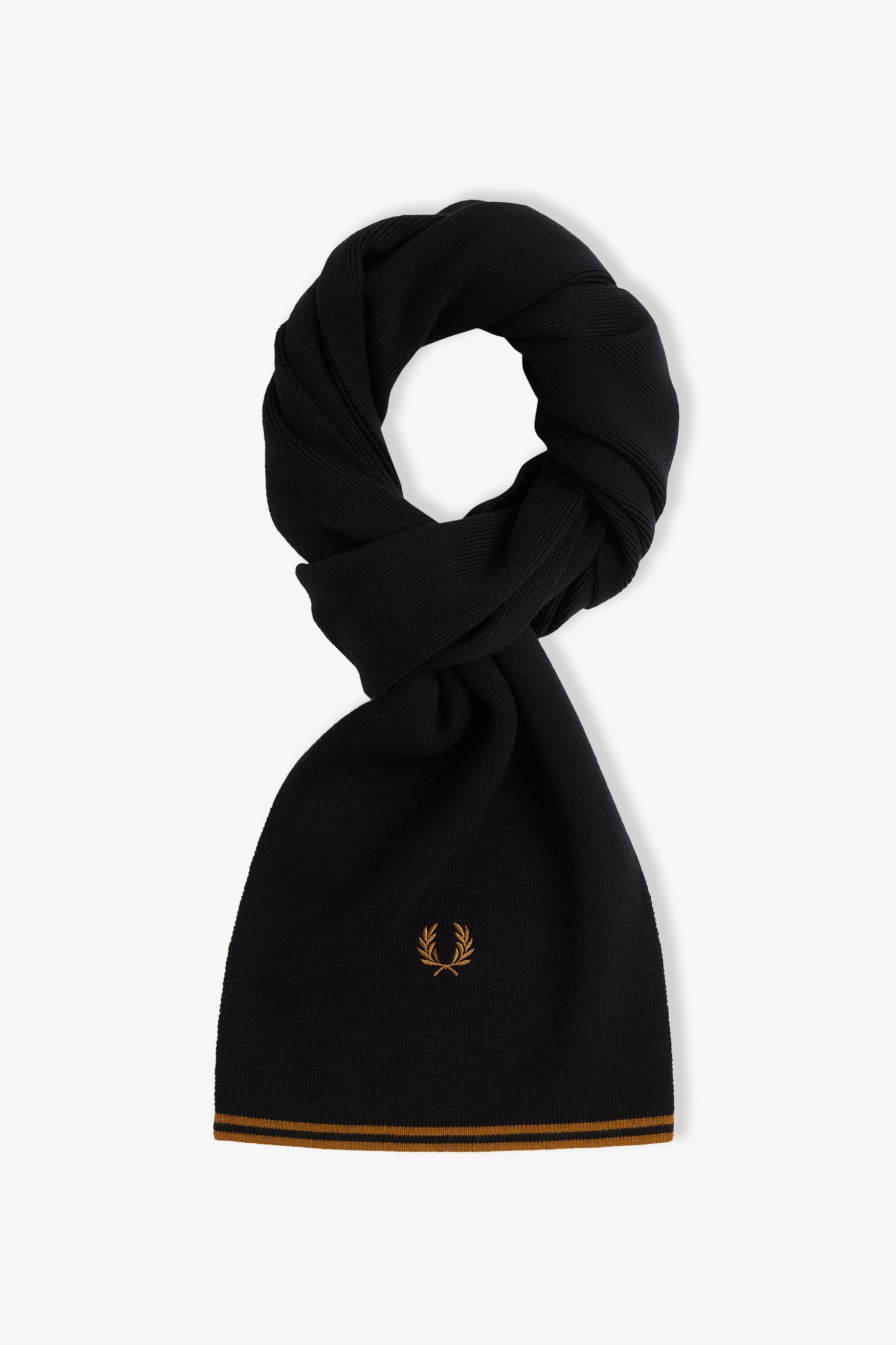 Sciarpa in lana merino C3319 U12 FRED PERRY Black/dk camel 