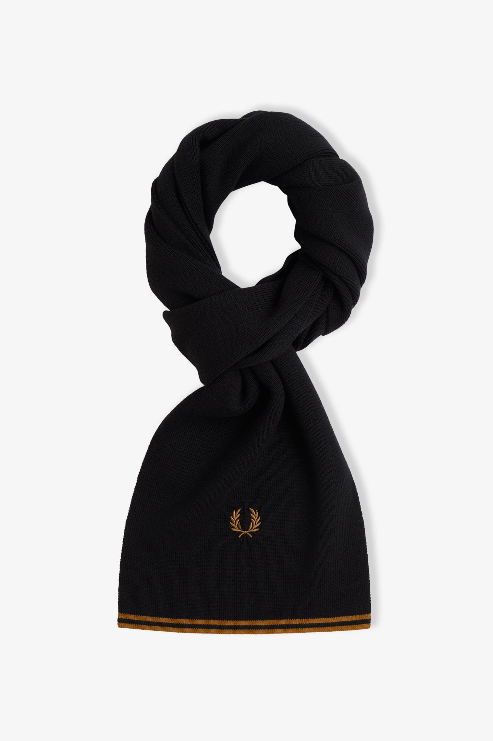 Sciarpa in lana merino C3319 U12 FRED PERRY Black/dk camel 