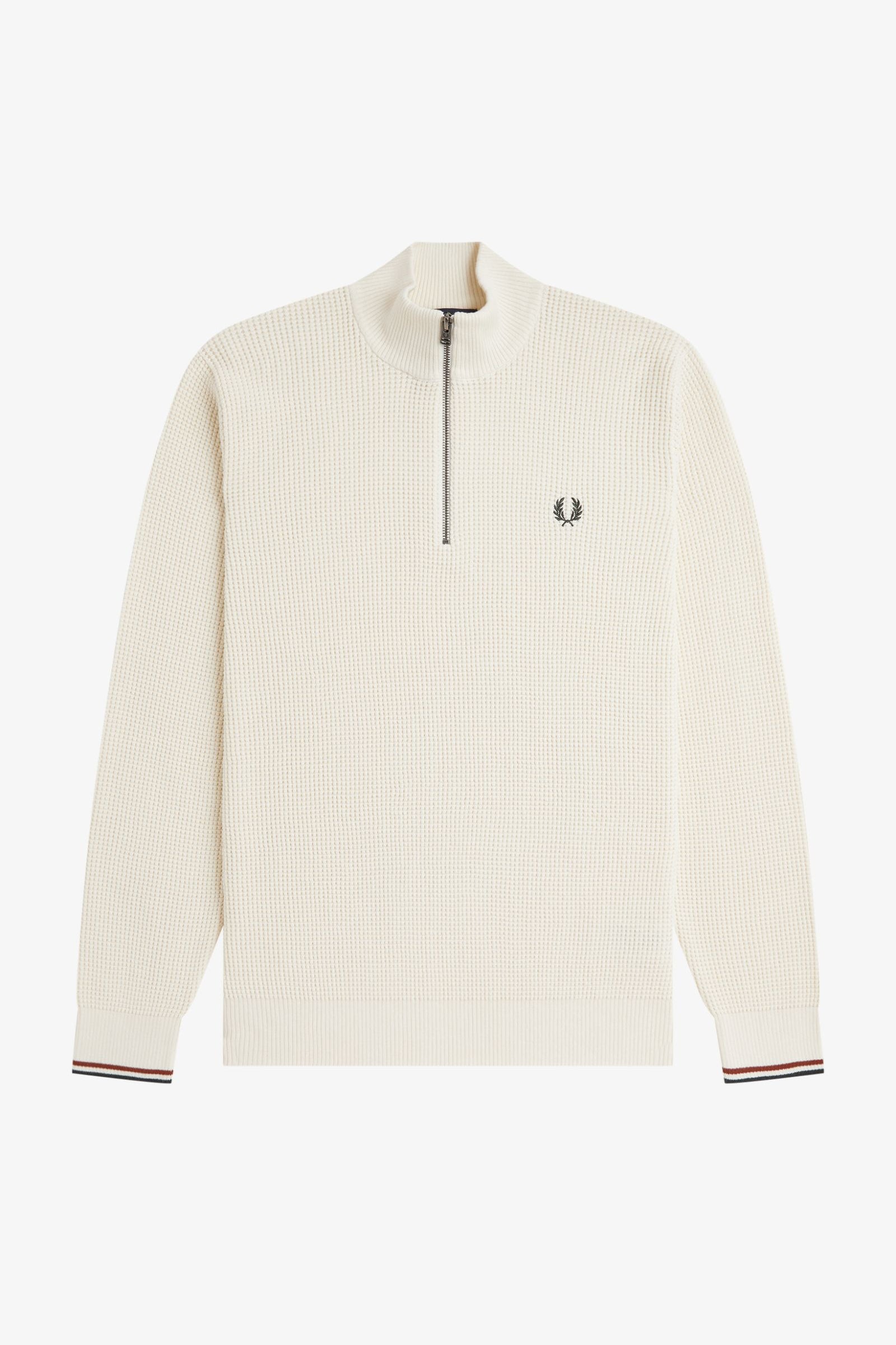 Maglione a mezza zip con lavorazione goffrata K8557 170 FRED PERRY Ecru 