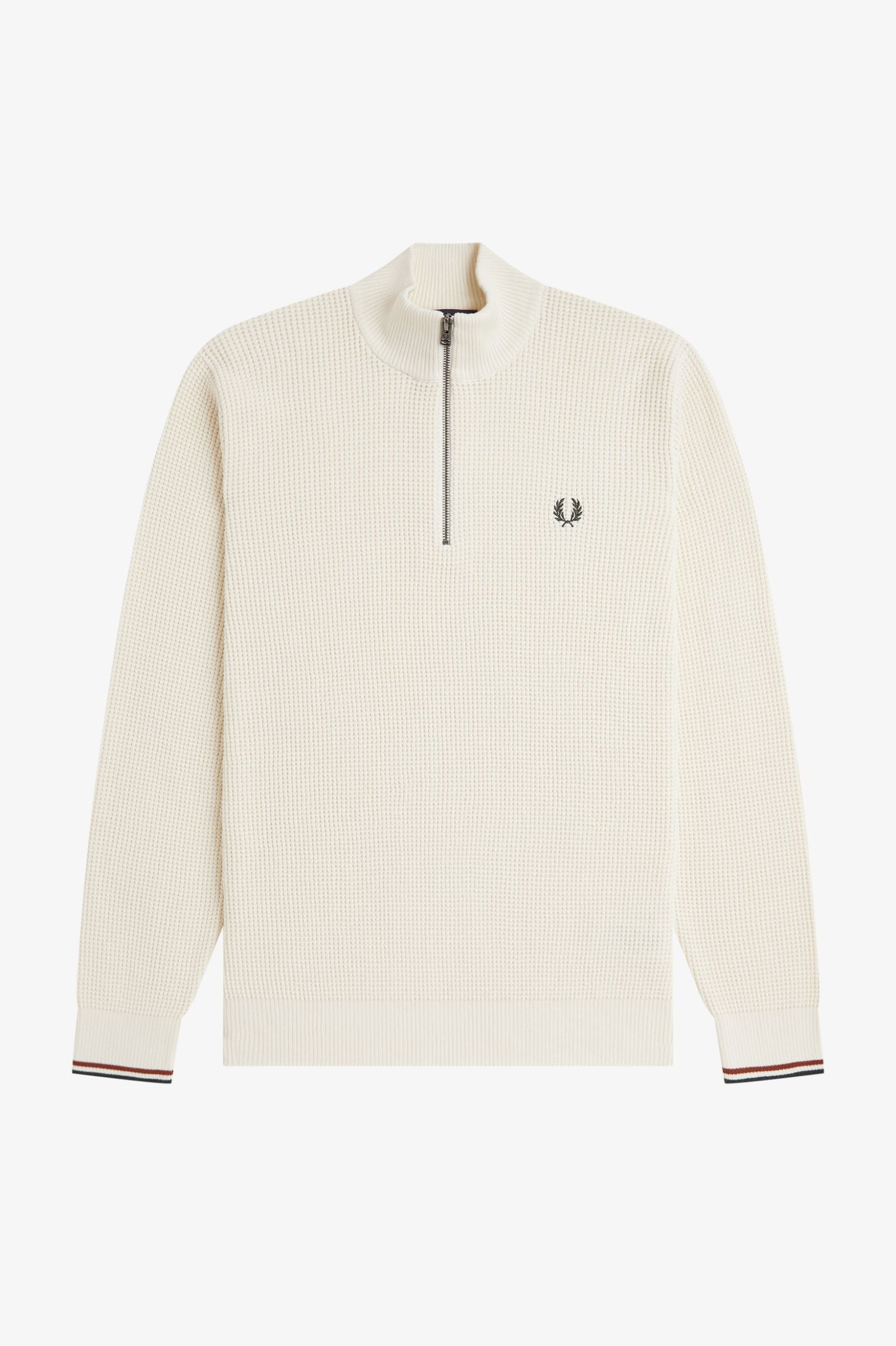 Maglione a mezza zip con lavorazione goffrata K8557 170 FRED PERRY Ecru 