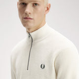 Maglione a mezza zip con lavorazione goffrata K8557 170 FRED PERRY Ecru 