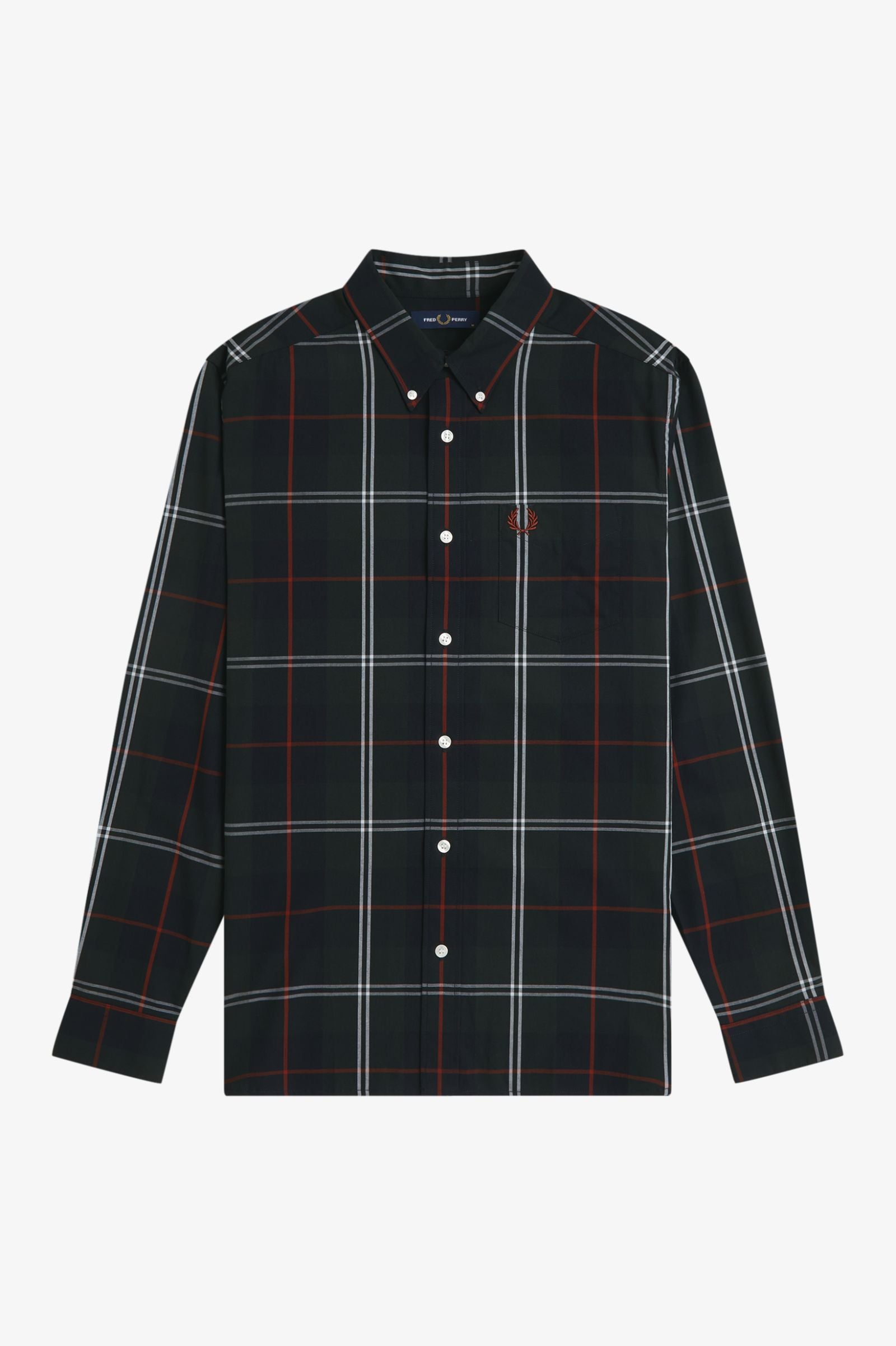 Camicia in popeline con motivo tartan M3456 Q20 FRED PERRY Night green 