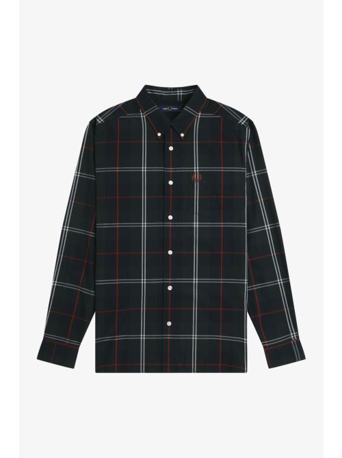Camicia in popeline con motivo tartan M3456 Q20 FRED PERRY Night green 