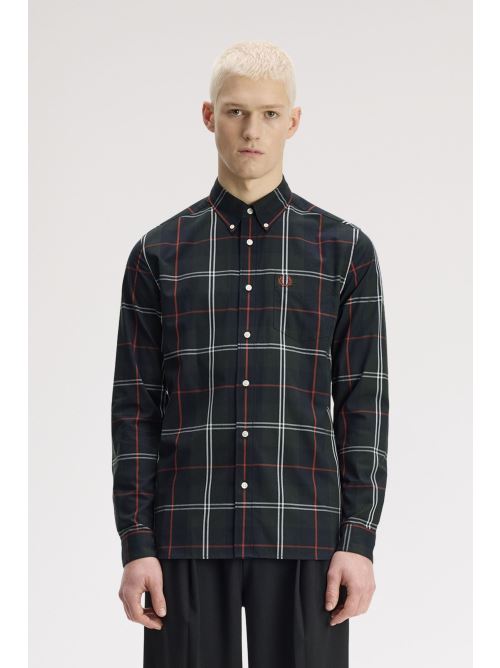 Camicia in popeline con motivo tartan M3456 Q20 FRED PERRY Night green 