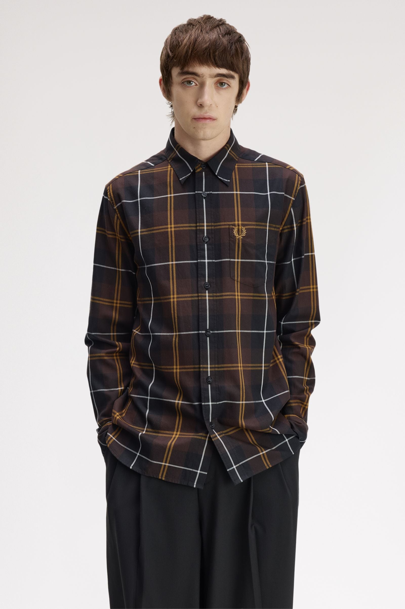 Camicia in twill tartan M3457 33C FRED PERRY Rich brown 
