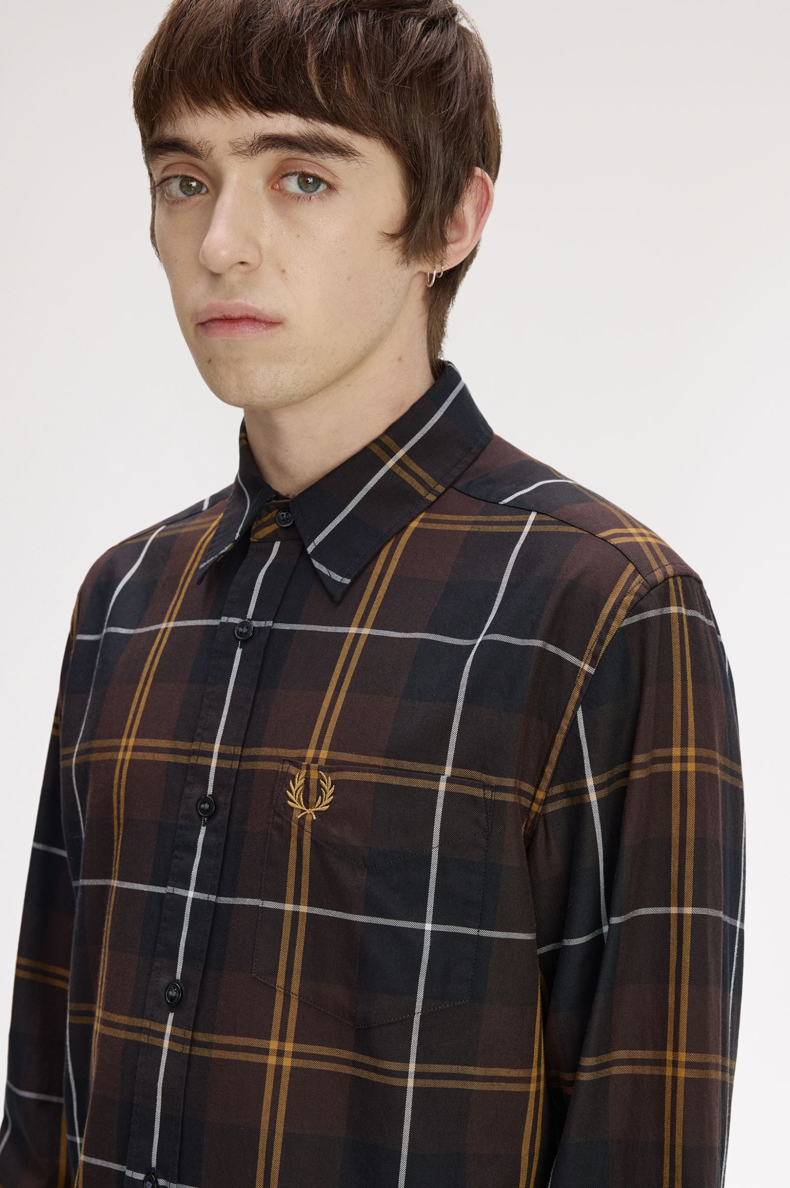 Camicia in twill tartan M3457 33C FRED PERRY Rich brown 