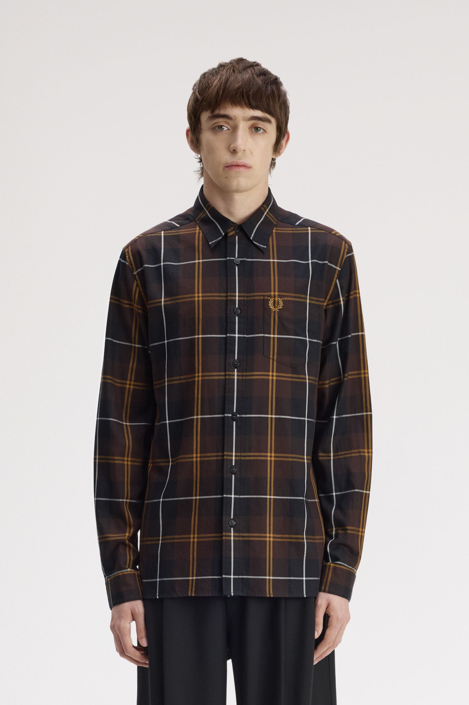 Camicia in twill tartan M3457 33C FRED PERRY Rich brown 
