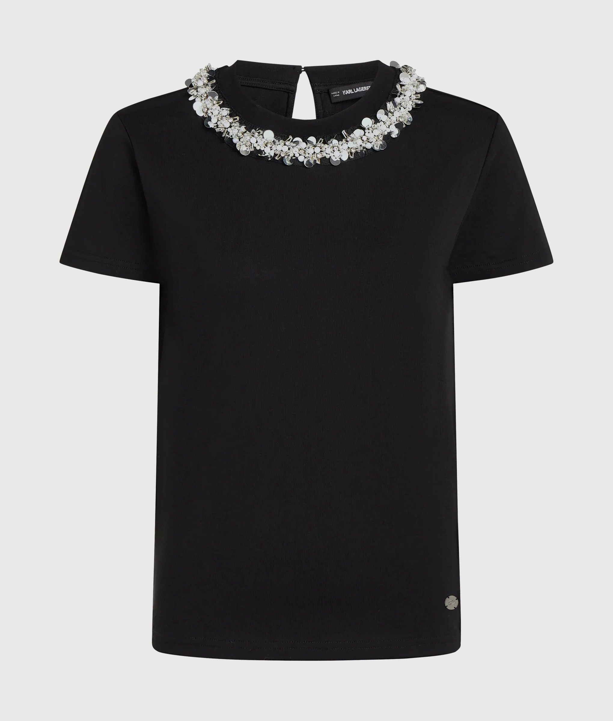 T-shirt con collo a perle B4W17037 999 KARL LAGERFELD Black 