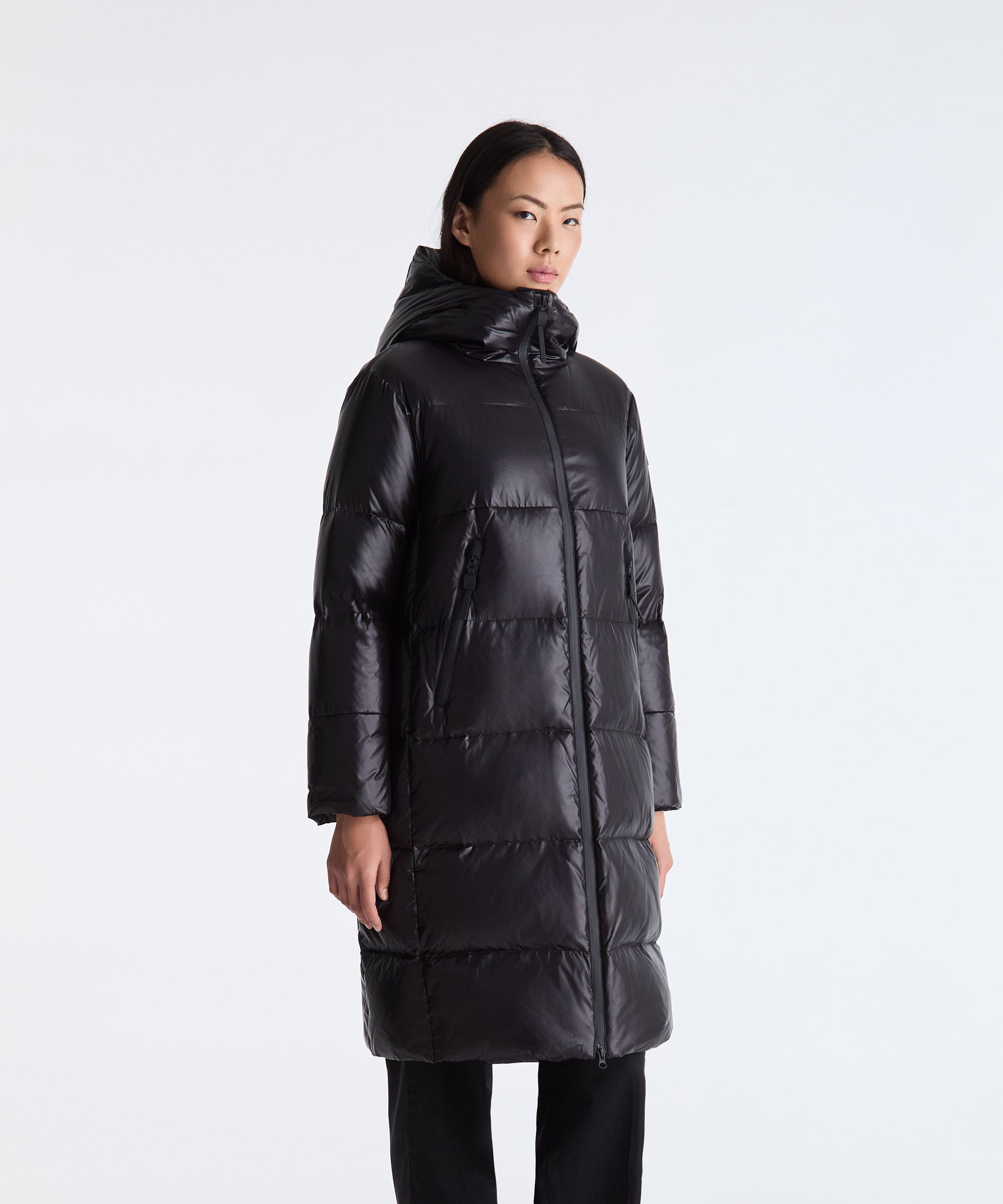 Piumino lungo in nylon lucido PED5744 01182061 NER PEUTEREY Black 