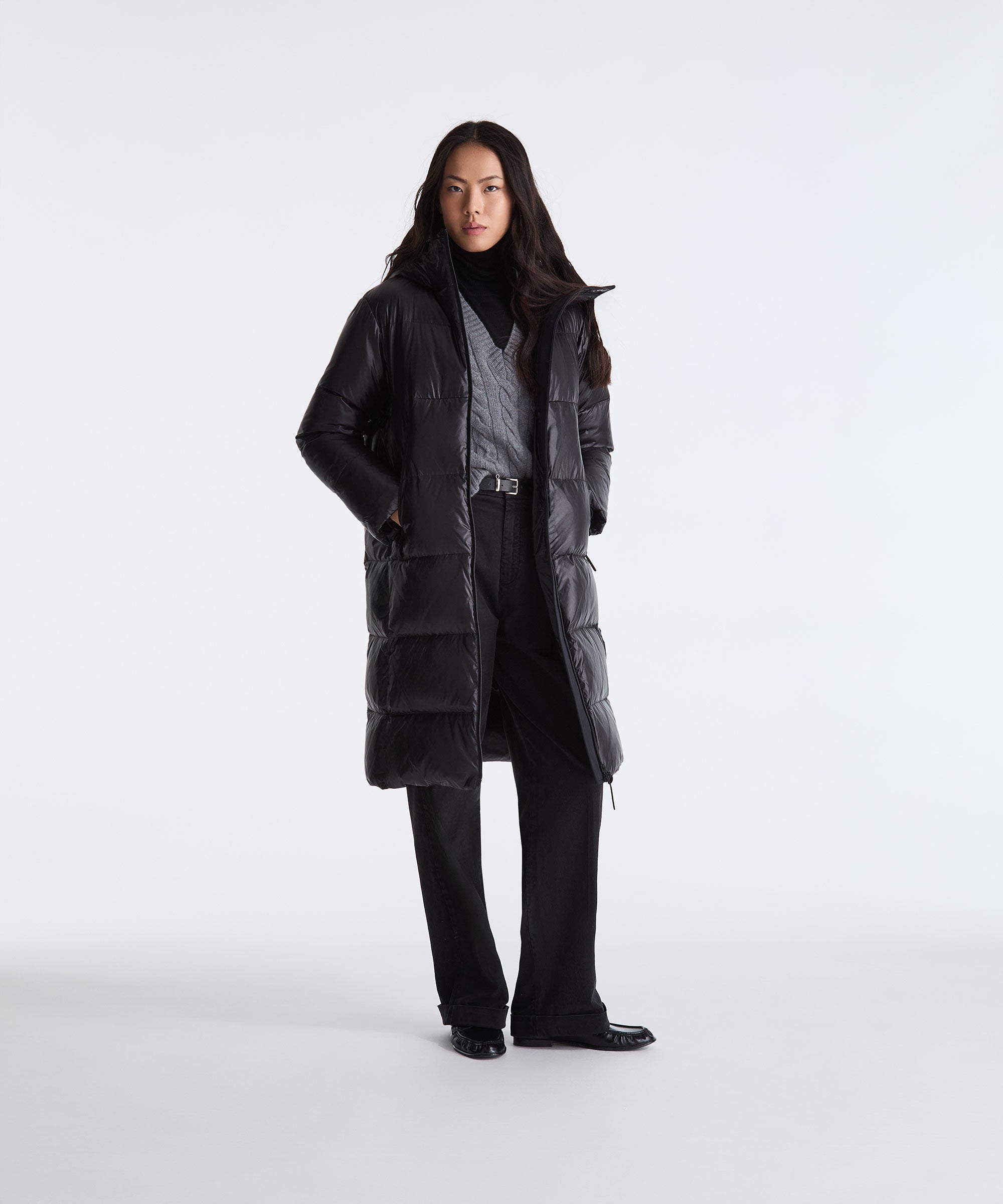 Piumino lungo in nylon lucido PED5744 01182061 NER PEUTEREY Black 