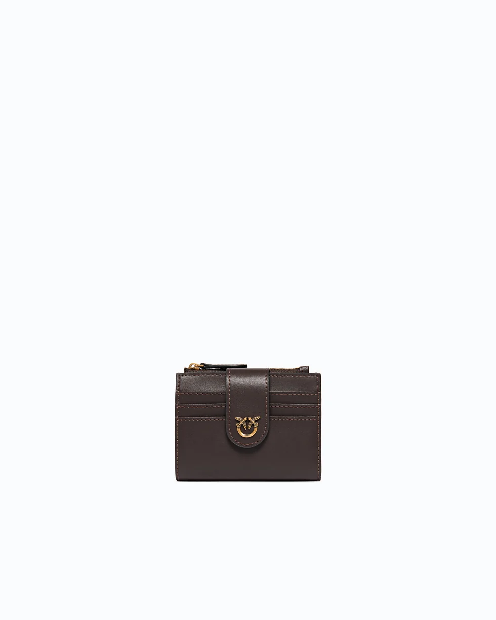 Portafoglio piccolo in pelle liscia con logo 103610A0F1 M12Q PINKO Marrone-mascara antique 
