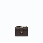 Portafoglio piccolo in pelle liscia con logo 103610A0F1 M12Q PINKO Marrone-mascara antique 