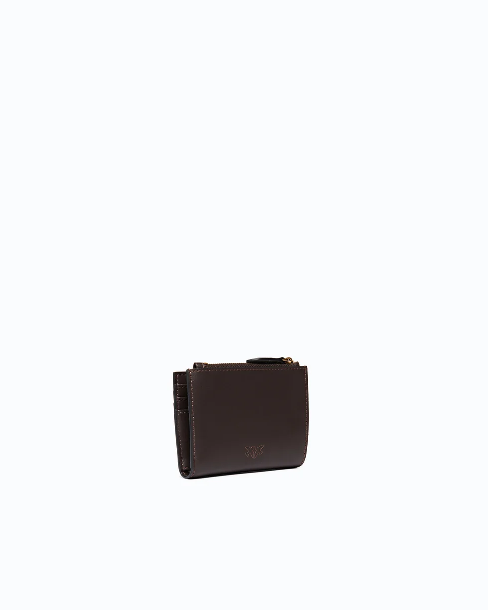 Portafoglio piccolo in pelle liscia con logo 103610A0F1 M12Q PINKO Marrone-mascara antique 