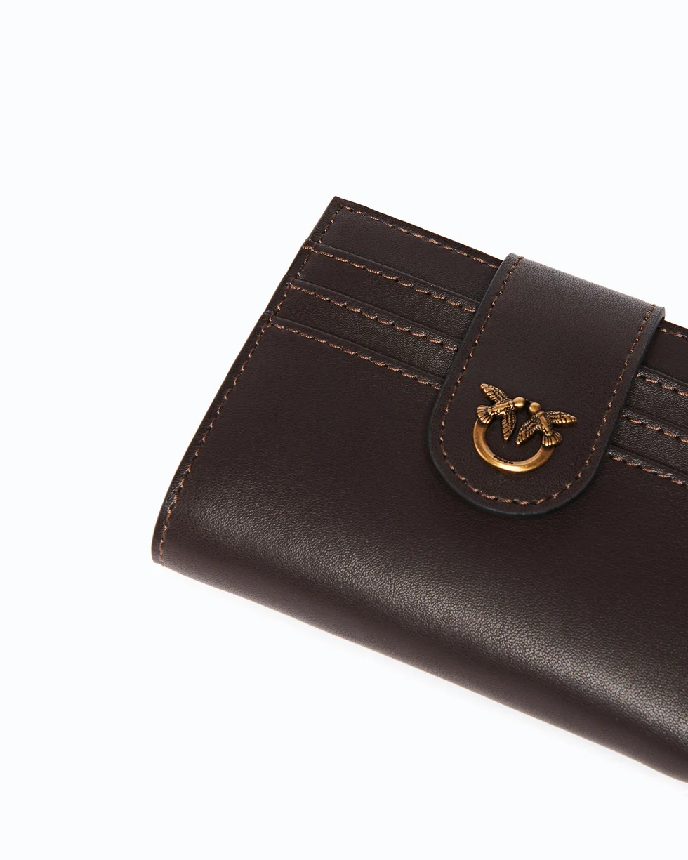 Portafoglio piccolo in pelle liscia con logo 103610A0F1 M12Q PINKO Marrone-mascara antique 