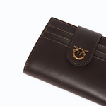 Portafoglio piccolo in pelle liscia con logo 103610A0F1 M12Q PINKO Marrone-mascara antique 