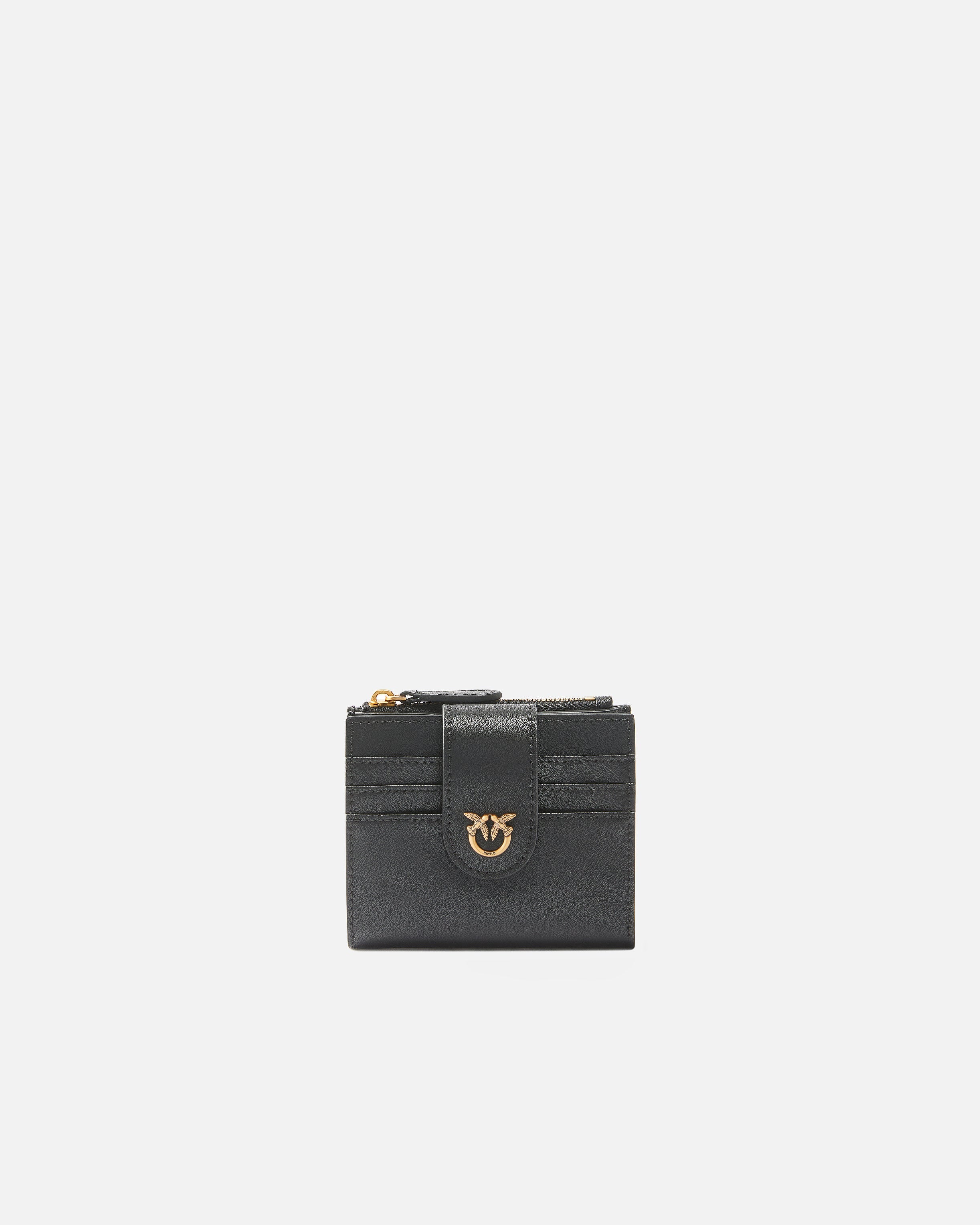Portafoglio piccolo in pelle liscia con logo 103610A0F1 Z99Q PINKO Nero-antigue gold 
