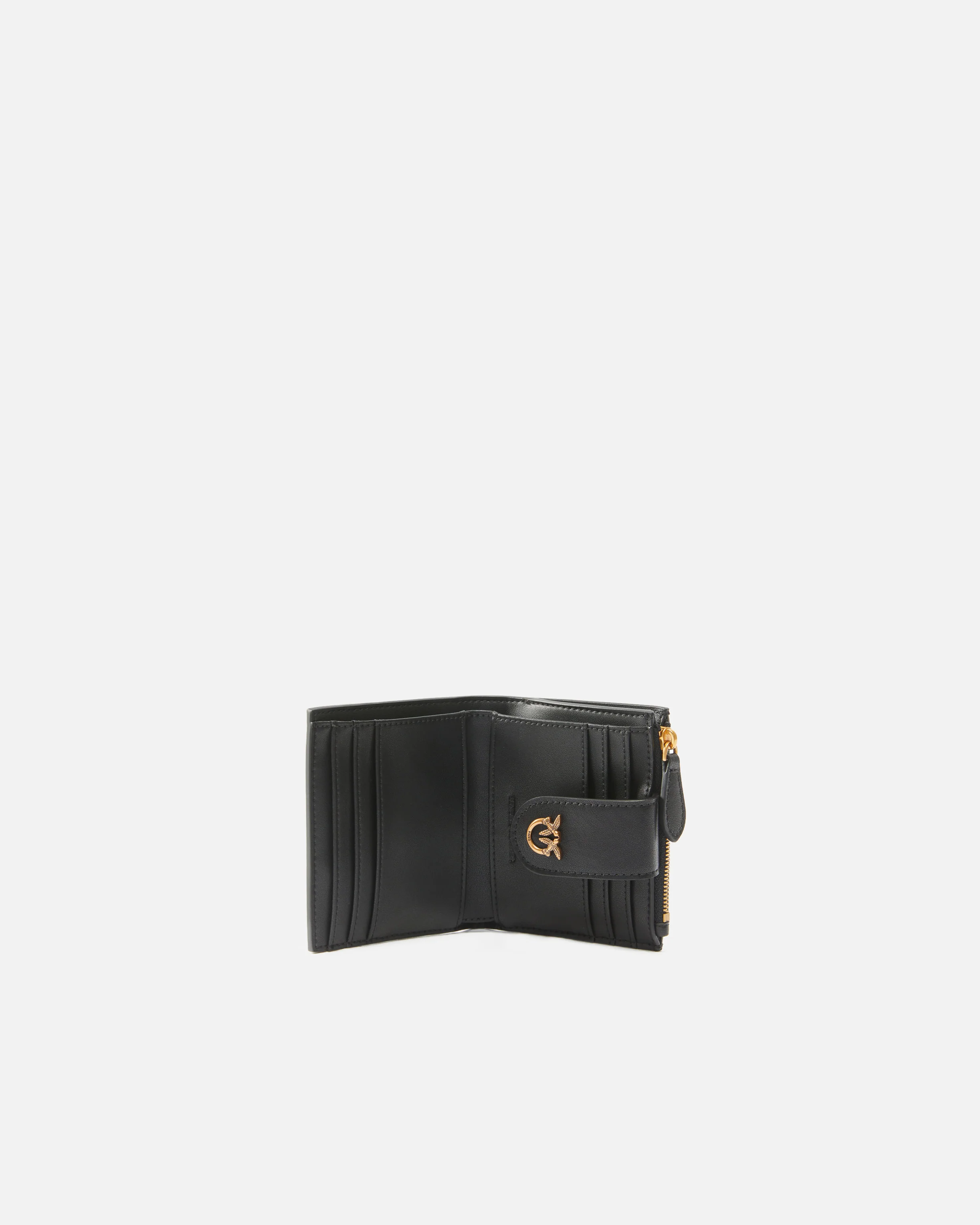 Portafoglio piccolo in pelle liscia con logo 103610A0F1 Z99Q PINKO Nero-antigue gold 