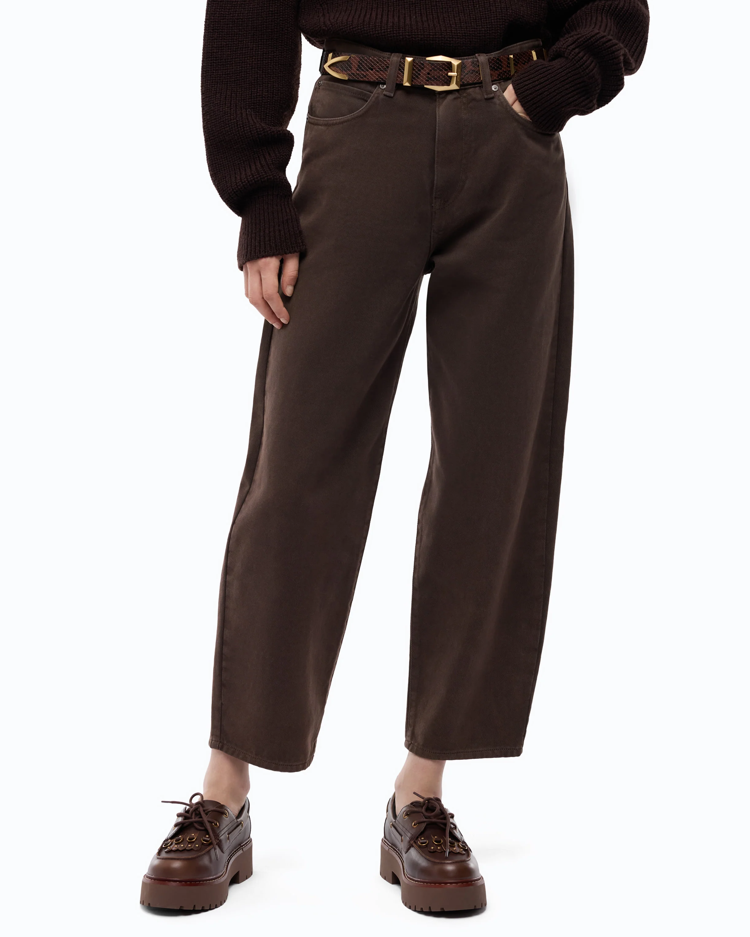 Pantaloni barrel fit in bull denim 103857A3KU L72 PINKO Marrone testa moro 