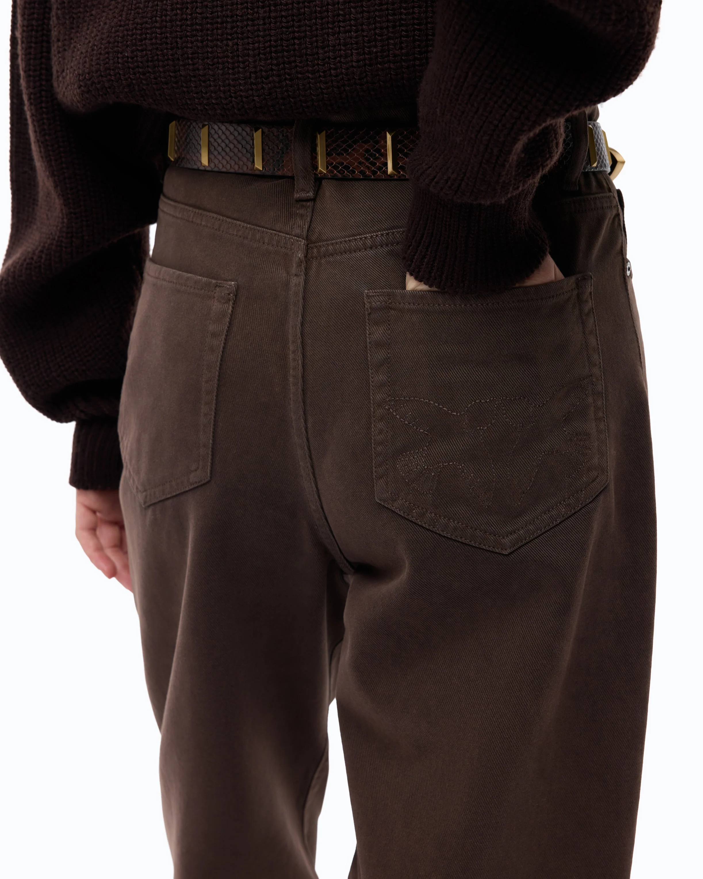 Pantaloni barrel fit in bull denim 103857A3KU L72 PINKO Marrone testa moro 