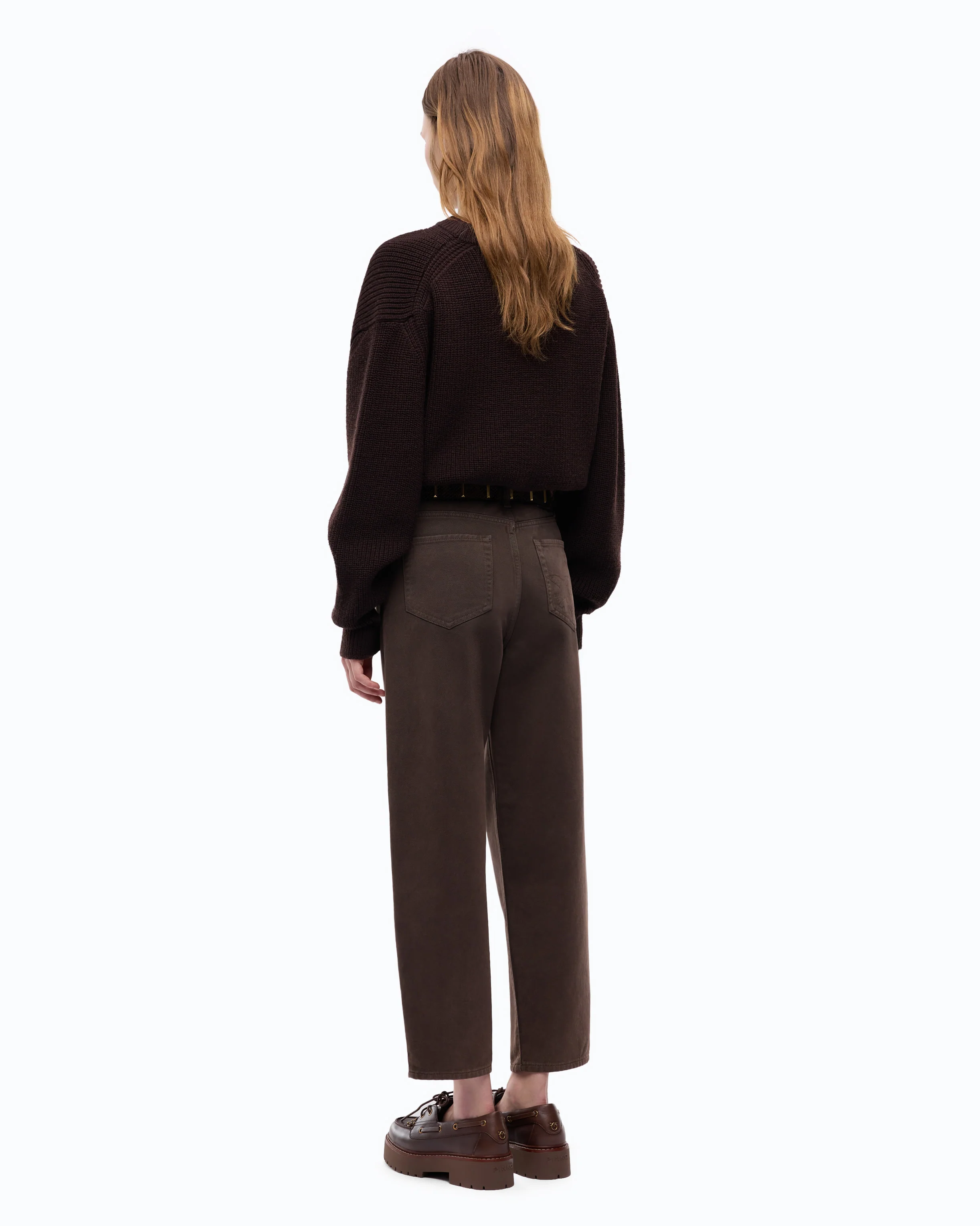 Pantaloni barrel fit in bull denim 103857A3KU L72 PINKO Marrone testa moro 