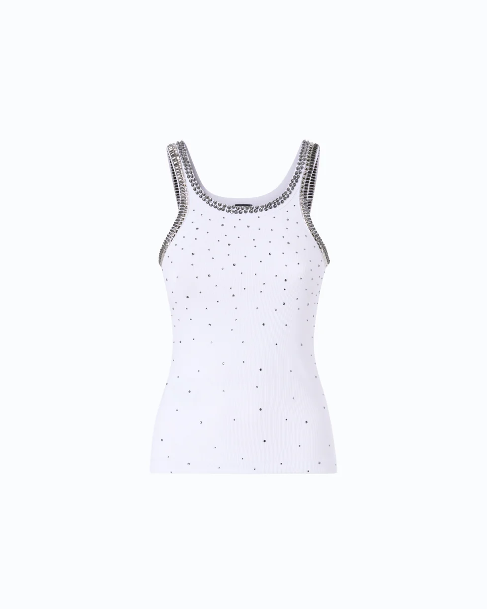 Top a costine con ricami gioiello 104109A3J4 Z04 PINKO Bianco brill. 